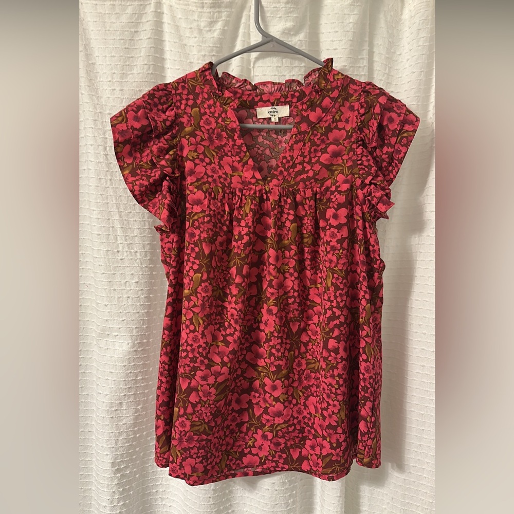 Entro Vibrant Floral Ruffle Blouse
